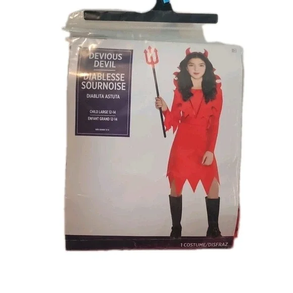 Devious Devil Costume Child's Size Large 12-14 Red 3 Pc Halloween Costume‎ New - Picture 2 of 6